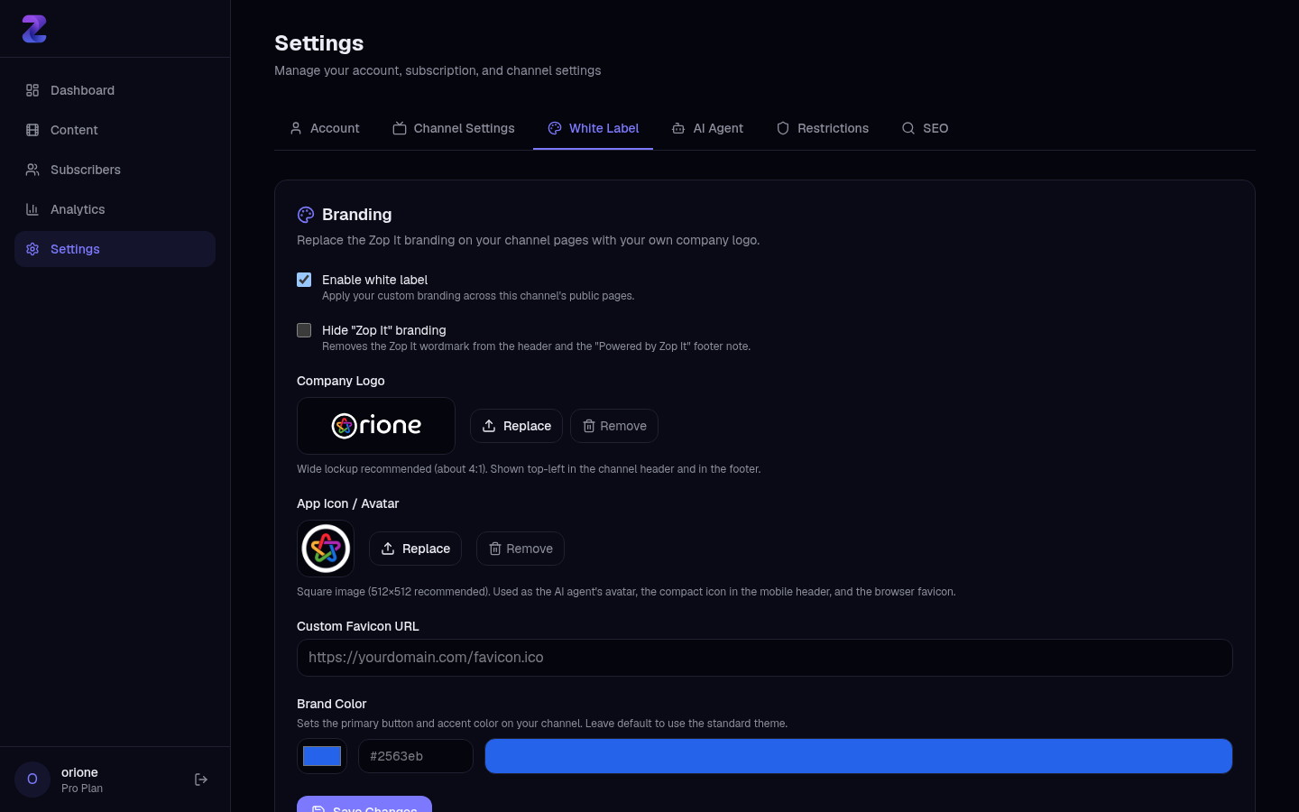 White label settings